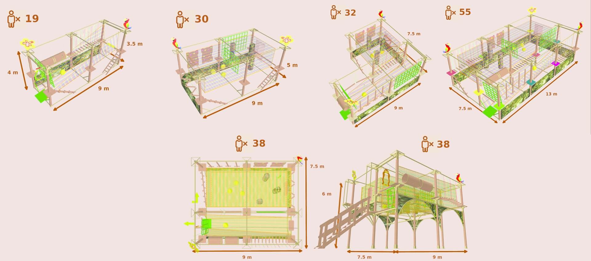 Plan 3D du CREAKIT de CREAJEU, fabricant et concepteur d’aire de jeux d’extérieurs en France, Espagne et Europe