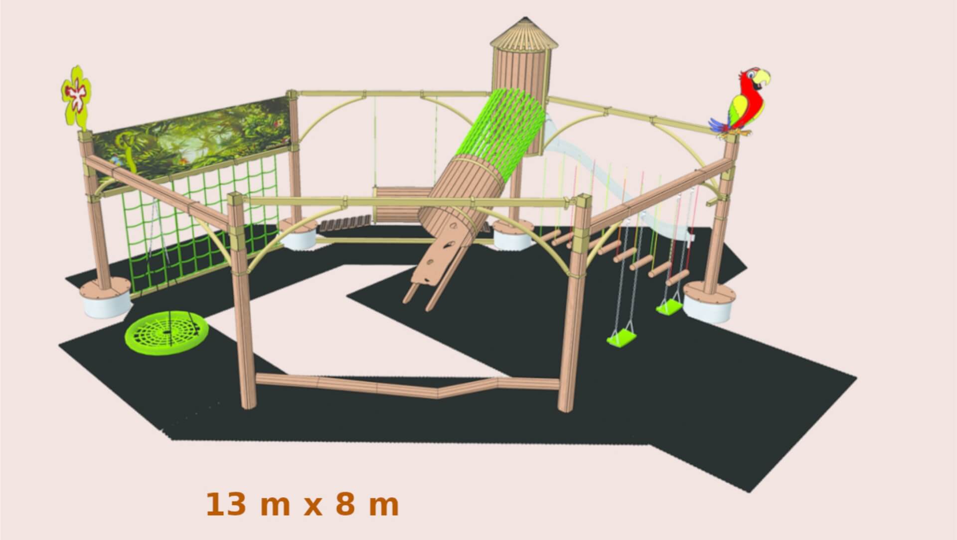Plan 3D du KIOSK de CREAJEU, fabricant d’aire de jeux d’extérieurs en France, Espagne et Europe